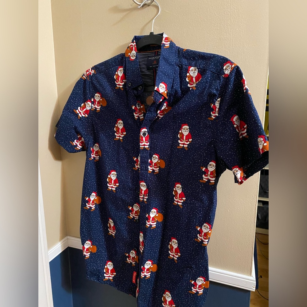 Denim & Flower Navy Santa Button Down Men’s Small